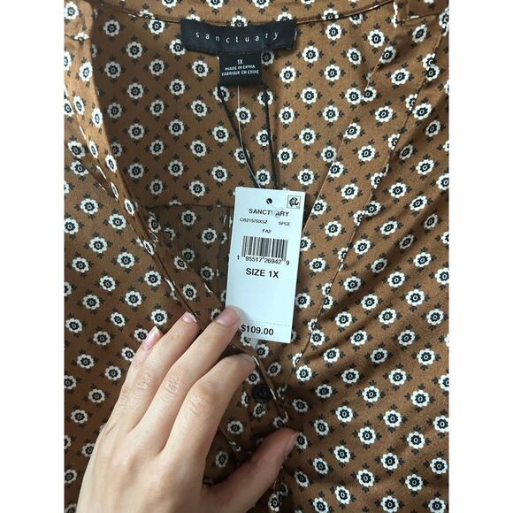 Loose Fitted Sanctuary Vintage Inspired Brown Blouse- size 1X - Picture 4 of 5